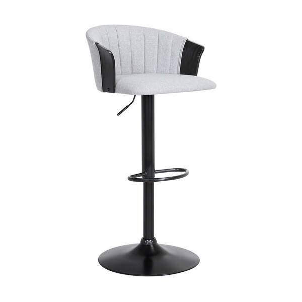 Armen Living Lydia Adjustable Black Wood Bar Stool in Light Gray Fabric with Black Metal LCLYBABLKLTGR - main